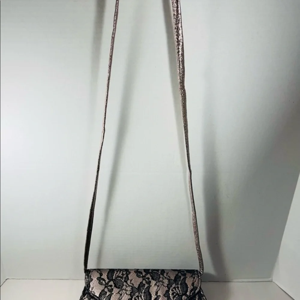 Neiman Marcus vintage rose gold and black lace evening purse